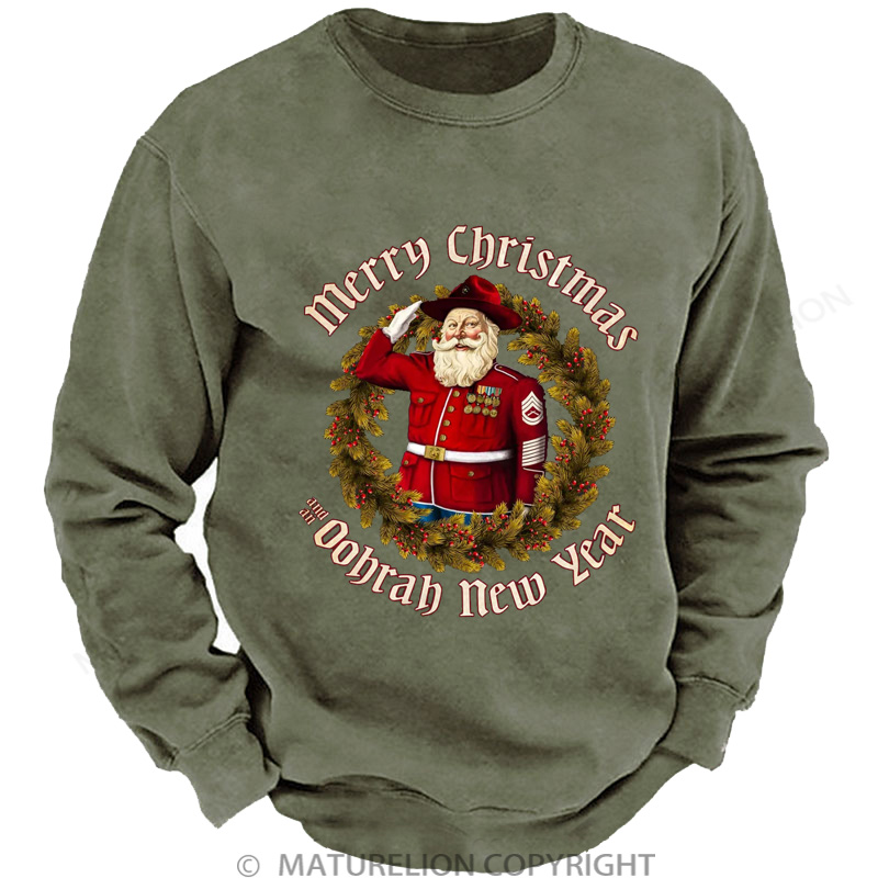 Maturelion Men's Sweatshirt Merry Christmas and an Oohrah New Year DTG Washed Sweatshirt