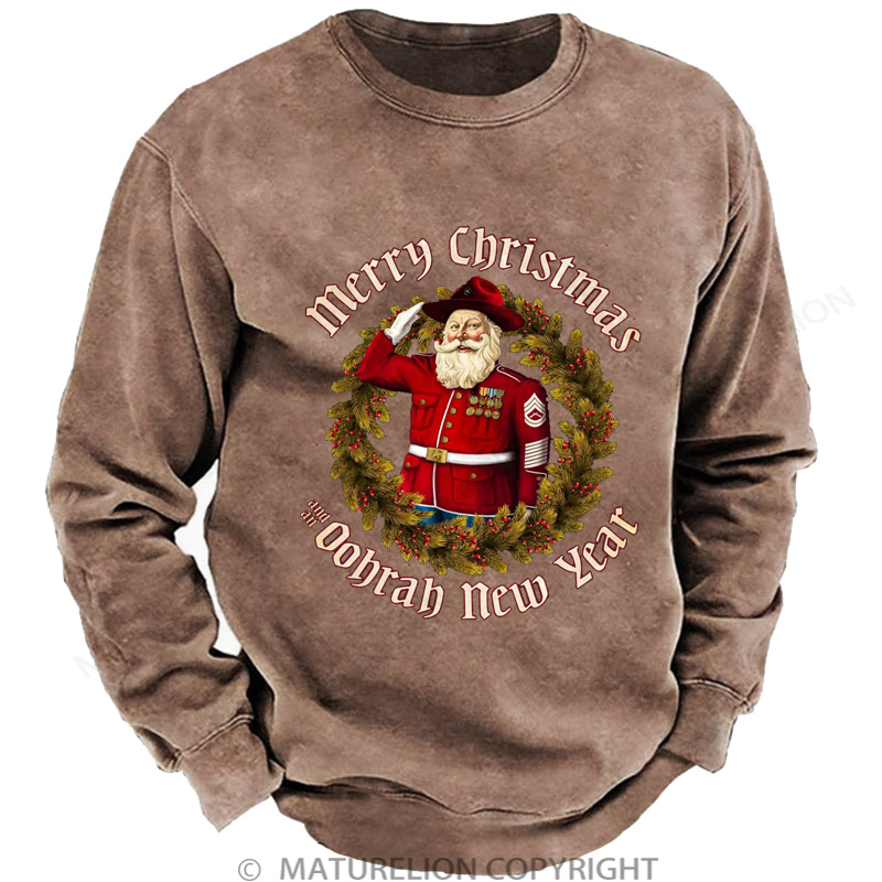 Maturelion Men's Sweatshirt Merry Christmas and an Oohrah New Year DTG Washed Sweatshirt