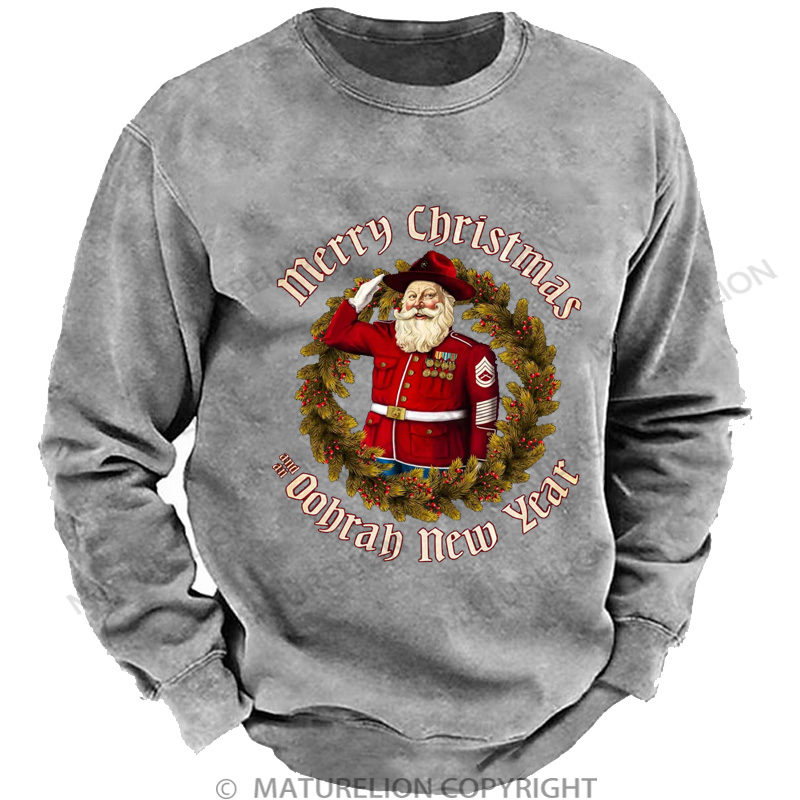 Maturelion Men's Sweatshirt Merry Christmas and an Oohrah New Year DTG Washed Sweatshirt