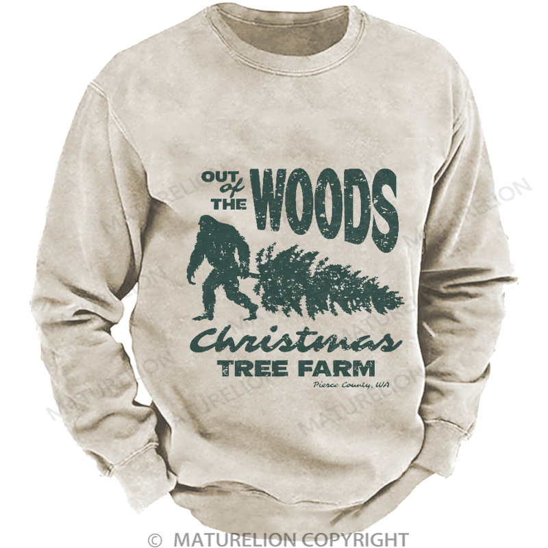 Maturelion Men's Sweatshirt Out Of The Woods Christmas Tree Farm DTG Washed Sweatshirt
