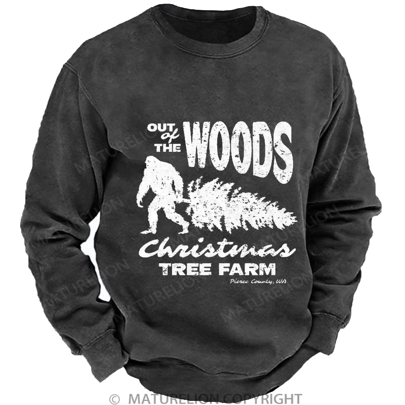 Maturelion Men's Sweatshirt Out Of The Woods Christmas Tree Farm DTG Washed Sweatshirt