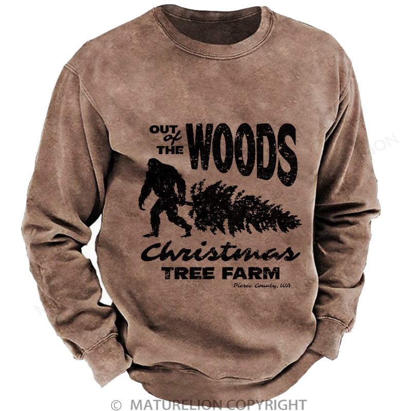 Maturelion Men's Sweatshirt Out Of The Woods Christmas Tree Farm DTG Washed Sweatshirt