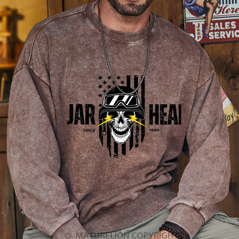 Maturelion Men's Sweatshirt Epic Skull & Stripes DTG Washed Sweatshirt