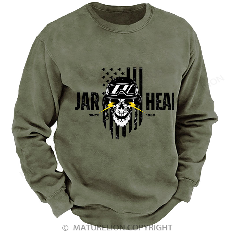 Maturelion Men's Sweatshirt Epic Skull & Stripes DTG Washed Sweatshirt