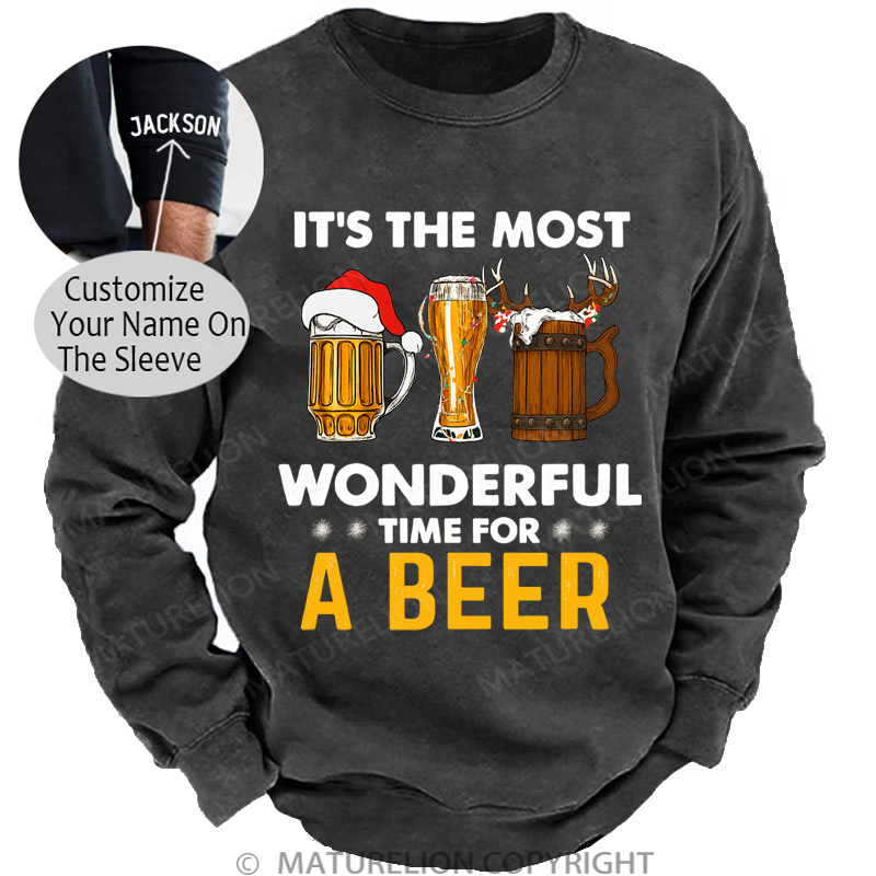 Maturelion Christmas Sweatshirt Santa Beer DTG Washed Sweatshirt