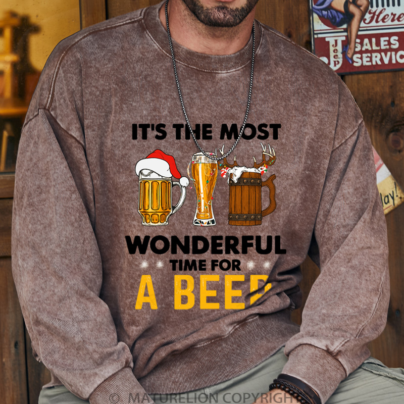 Maturelion Christmas Sweatshirt Santa Beer DTG Washed Sweatshirt