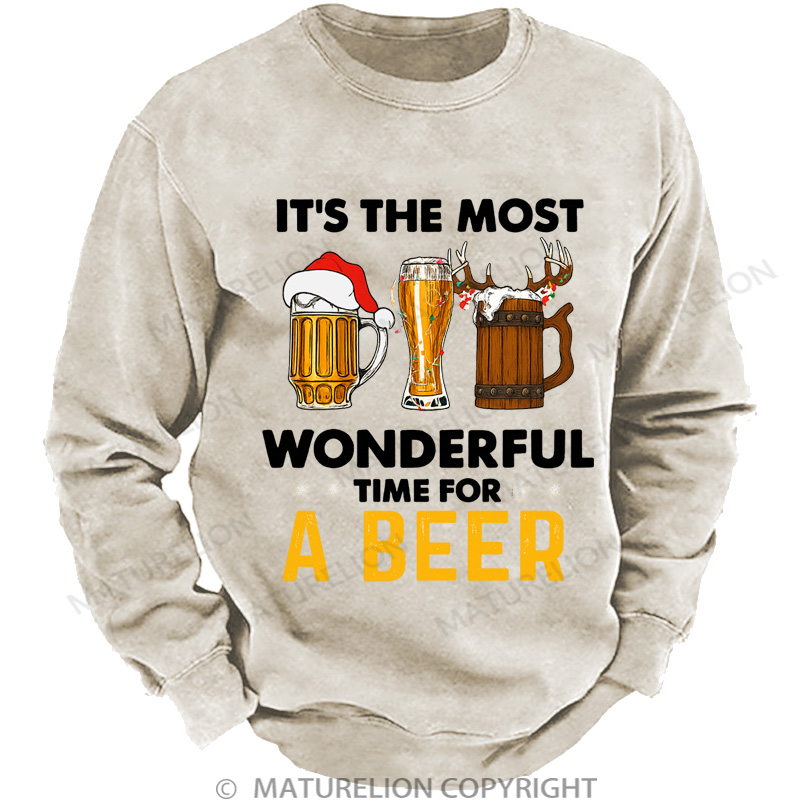 Maturelion Christmas Sweatshirt Santa Beer DTG Washed Sweatshirt