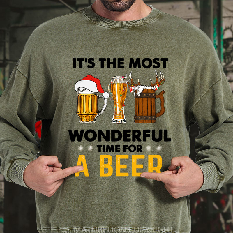 Maturelion Christmas Sweatshirt Santa Beer DTG Washed Sweatshirt
