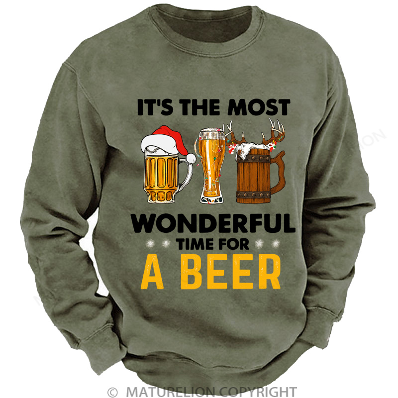 Maturelion Christmas Sweatshirt Santa Beer DTG Washed Sweatshirt