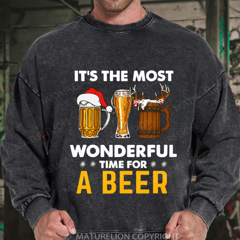 Maturelion Christmas Sweatshirt Santa Beer DTG Washed Sweatshirt