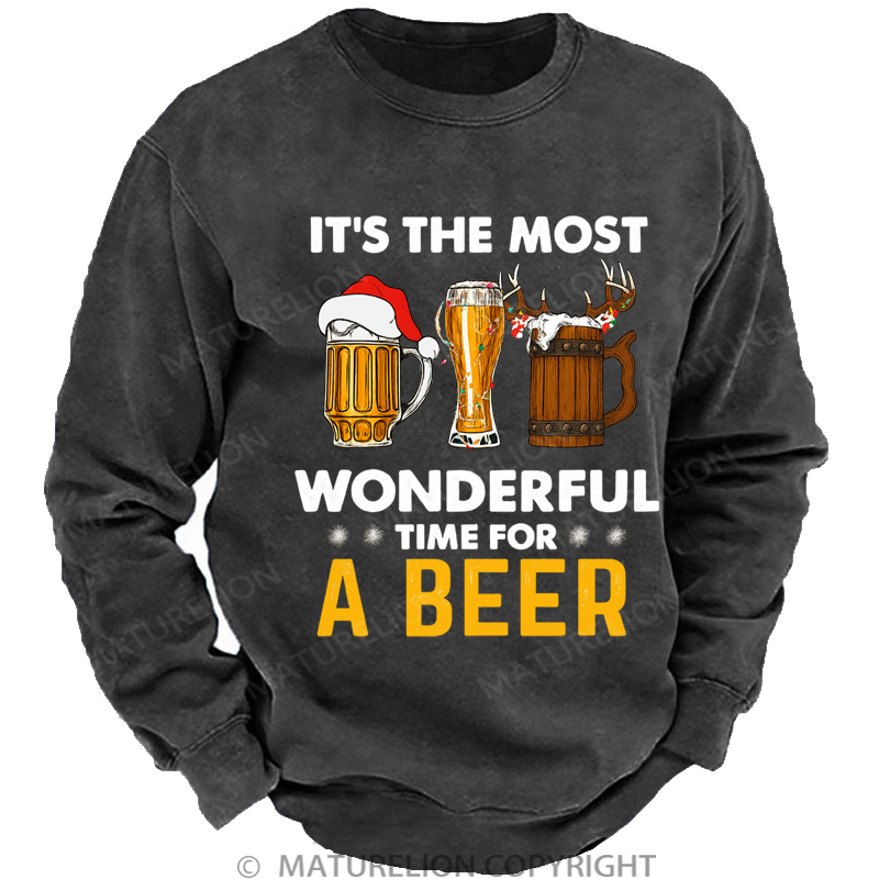 Maturelion Christmas Sweatshirt Santa Beer DTG Washed Sweatshirt