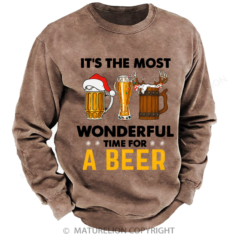 Maturelion Christmas Sweatshirt Santa Beer DTG Washed Sweatshirt