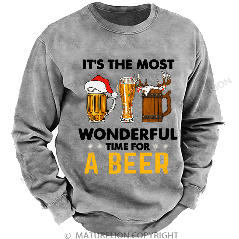 Maturelion Christmas Sweatshirt Santa Beer DTG Washed Sweatshirt
