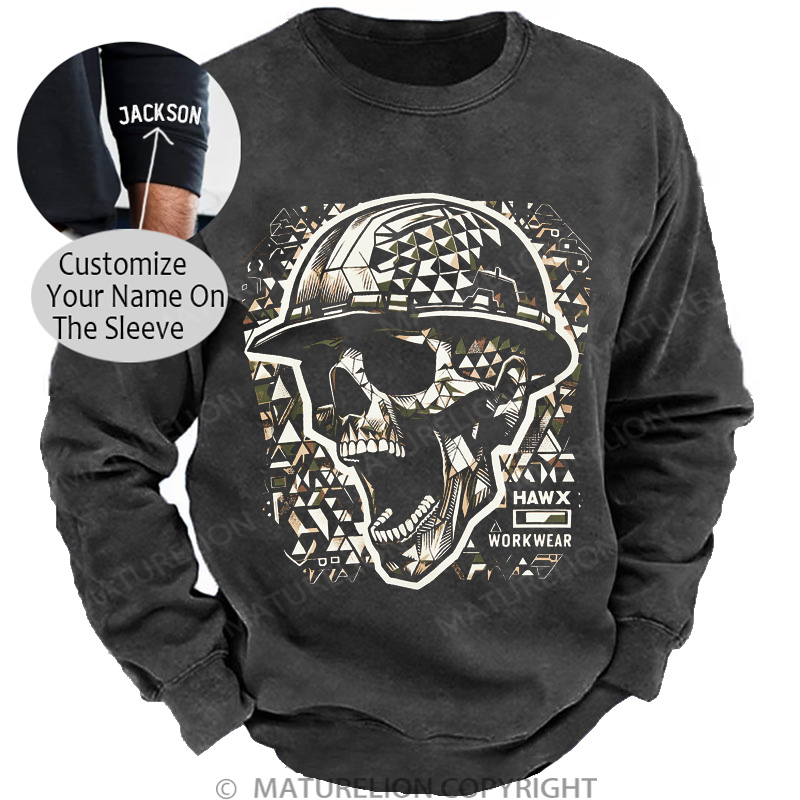 Maturelion Men's Sweatshirt Scream Skull Washed Sweatshirts