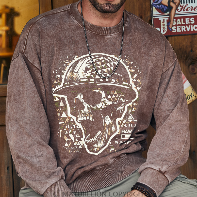 Maturelion Men's Sweatshirt Scream Skull Washed Sweatshirts