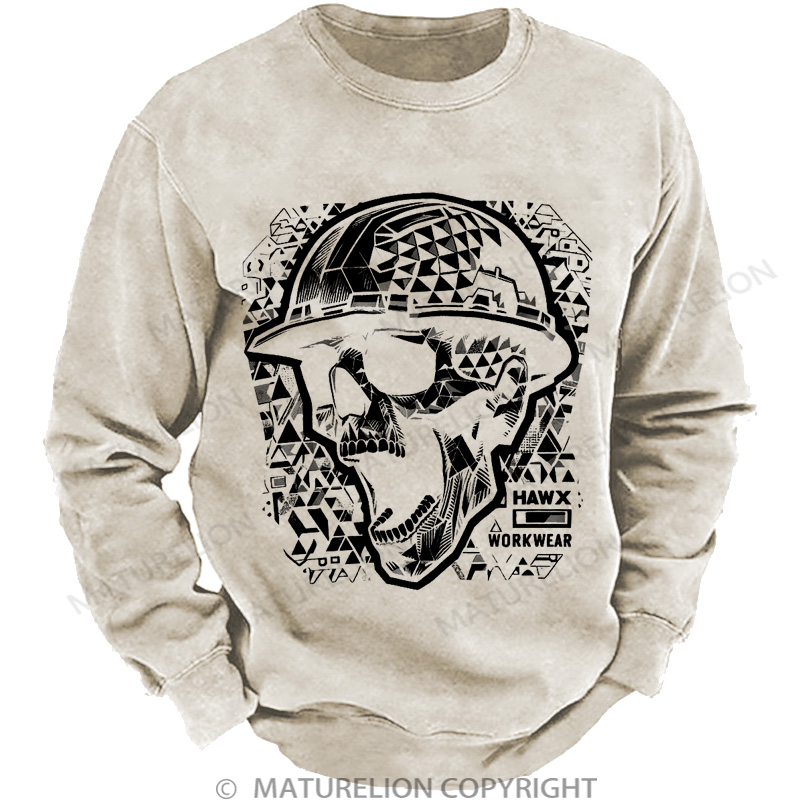 Maturelion Men's Sweatshirt Scream Skull Washed Sweatshirts