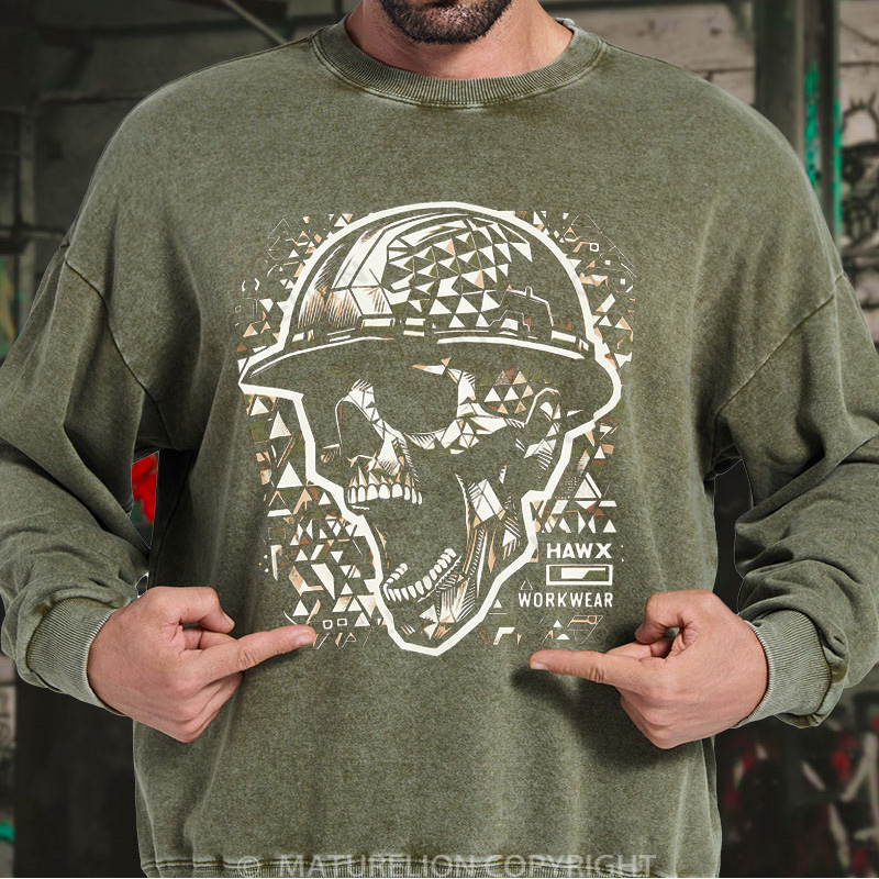Maturelion Men's Sweatshirt Scream Skull Washed Sweatshirts