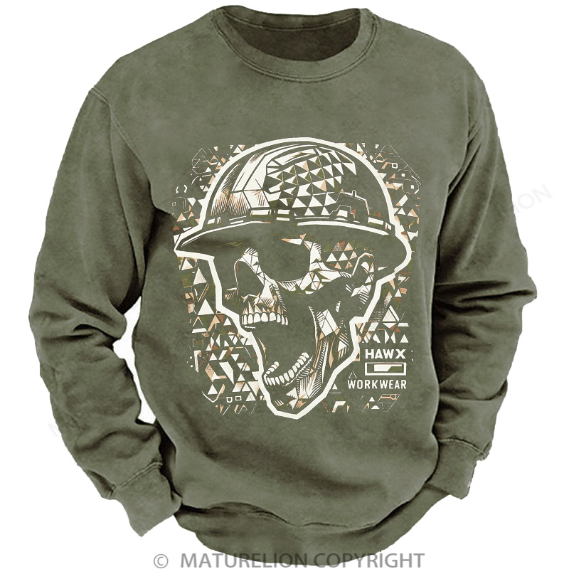 Maturelion Men's Sweatshirt Scream Skull Washed Sweatshirts