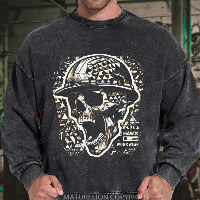 Maturelion Men's Sweatshirt Scream Skull Washed Sweatshirts