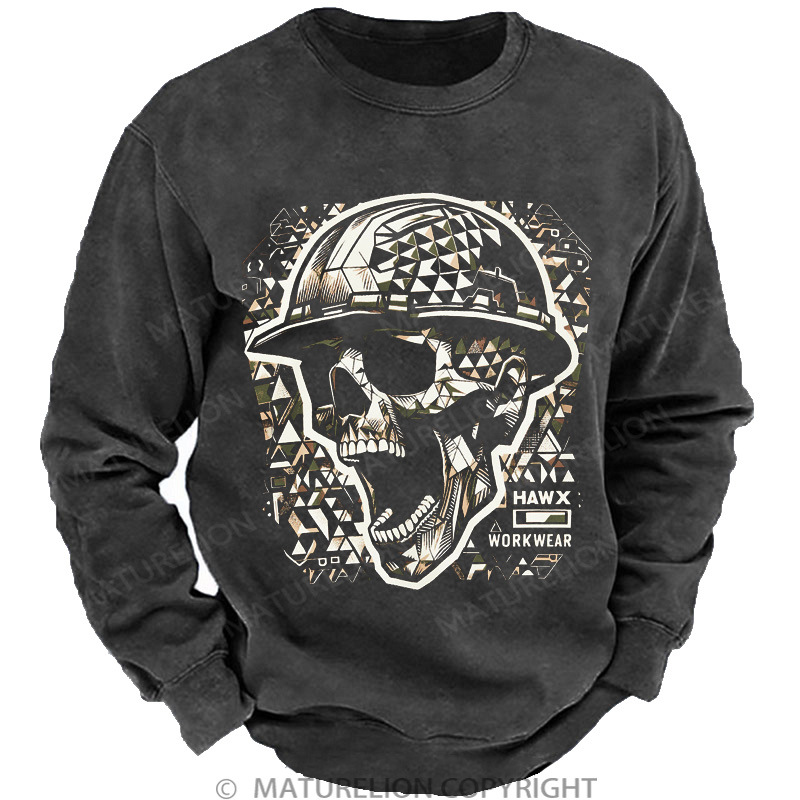 Maturelion Men's Sweatshirt Scream Skull Washed Sweatshirts