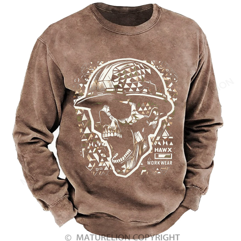 Maturelion Men's Sweatshirt Scream Skull Washed Sweatshirts