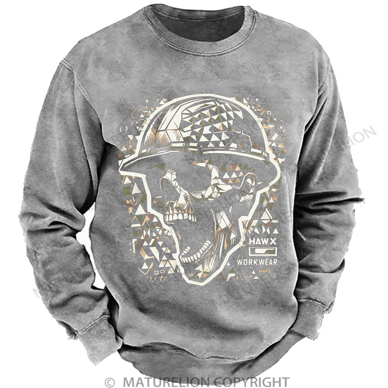 Maturelion Men's Sweatshirt Scream Skull Washed Sweatshirts