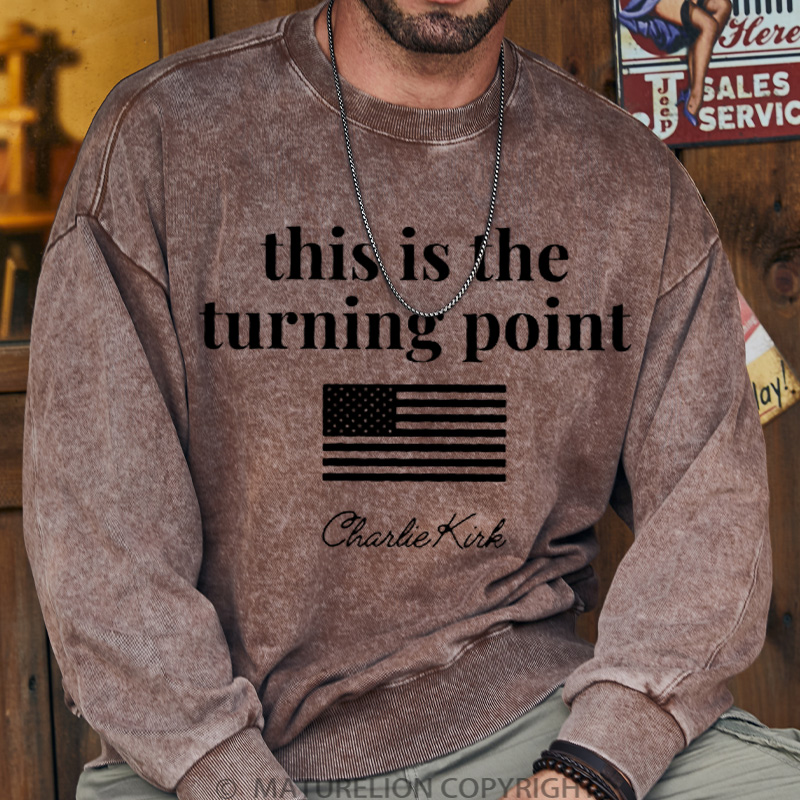 Maturelion Men's Sweatshirt This is the Turning Point Washed Sweatshirts