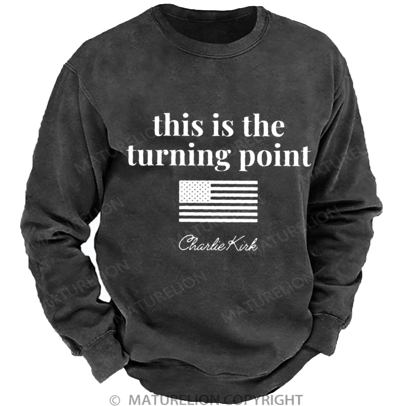 Maturelion Men's Sweatshirt This is the Turning Point Washed Sweatshirts