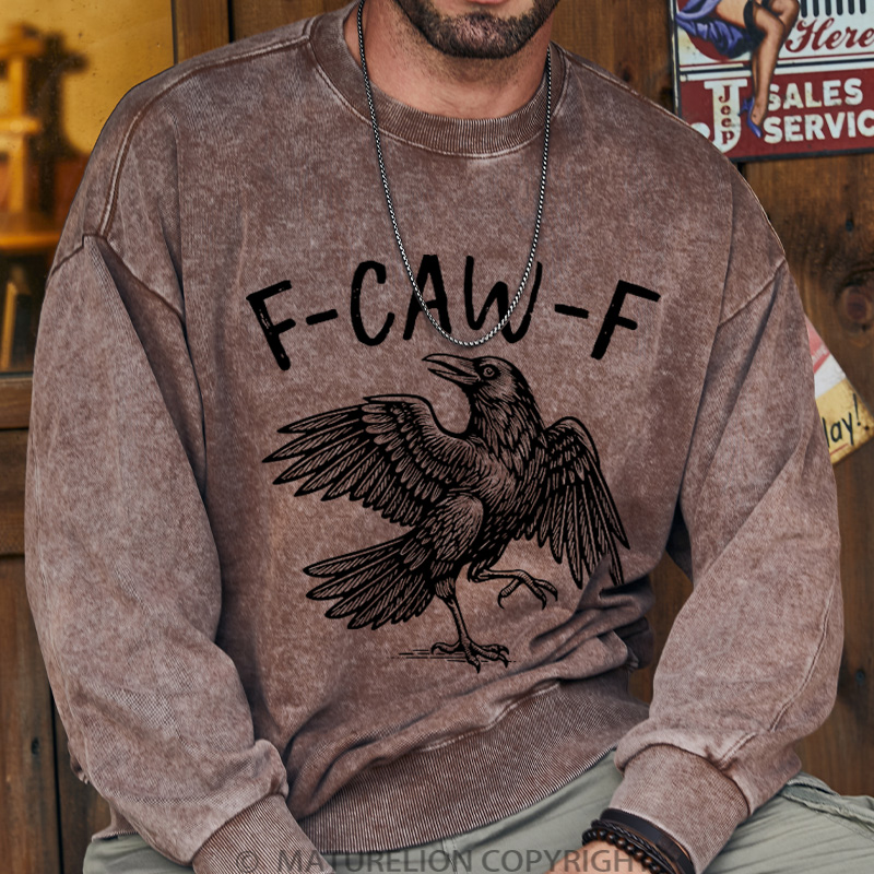 Maturelion Men's Sweatshirt F-Caw-F Washed Sweatshirts