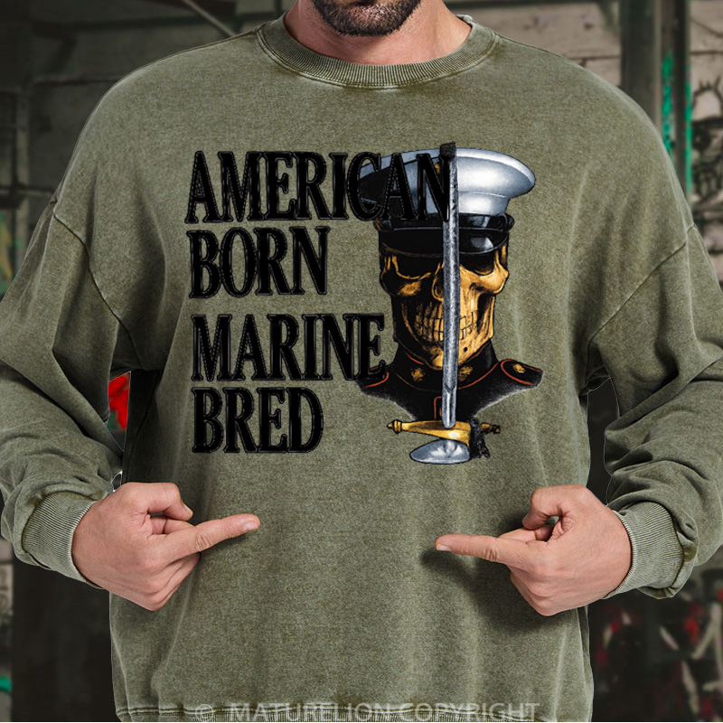 Maturelion Men's Sweatshirt American Born Marine Bred Washed Sweatshirts