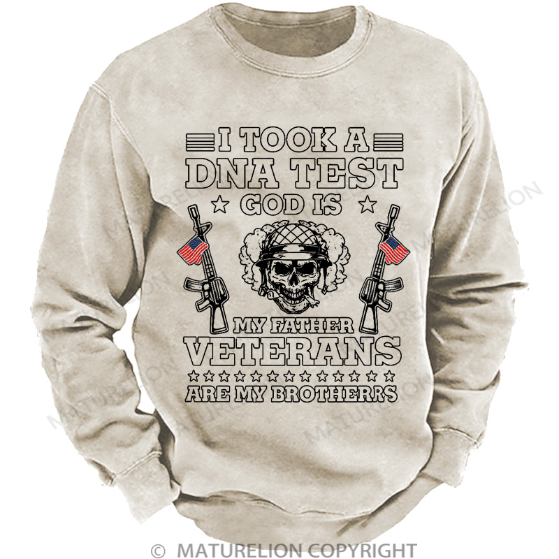 Maturelion Men's Sweatshirt Took Dna Test God Is My Father Veterans Is My Brothers Washed Sweatshirts