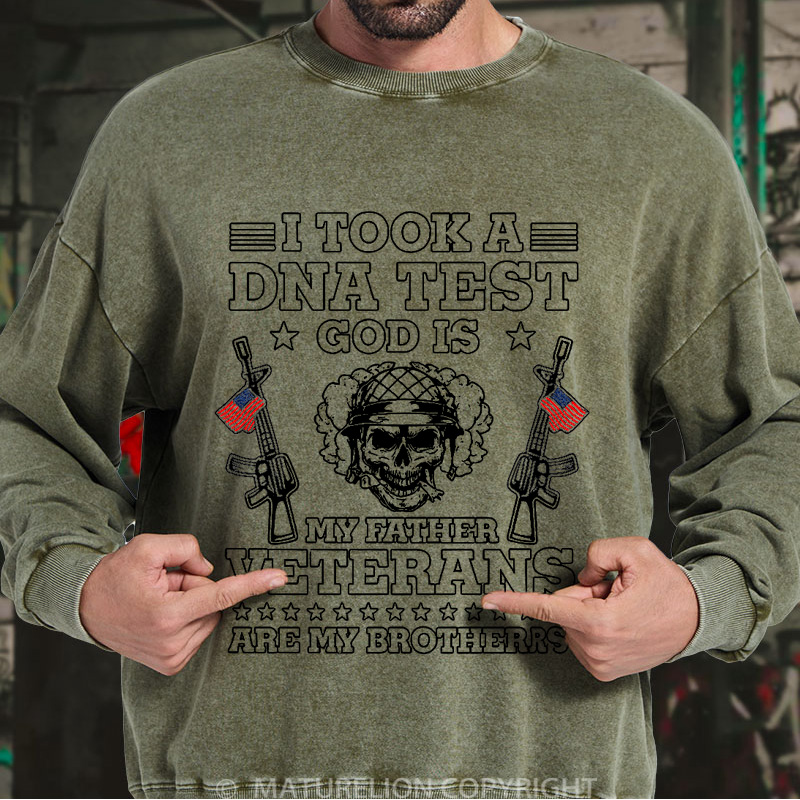 Maturelion Men's Sweatshirt Took Dna Test God Is My Father Veterans Is My Brothers Washed Sweatshirts