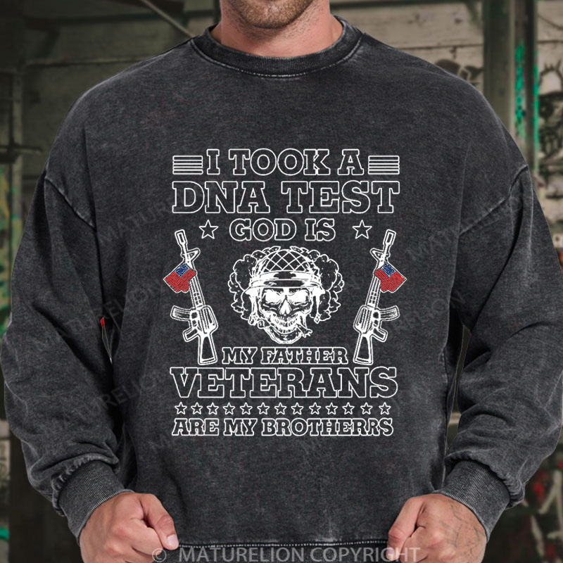 Maturelion Men's Sweatshirt Took Dna Test God Is My Father Veterans Is My Brothers Washed Sweatshirts