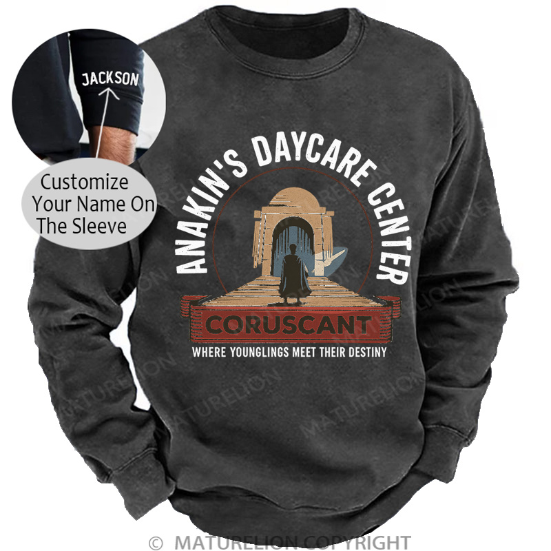 Maturelion Men's Sweatshirt Anakin Daycare Washed Sweatshirts