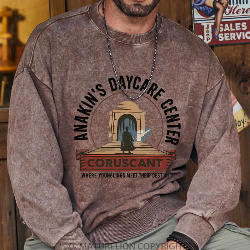 Maturelion Men's Sweatshirt Anakin Daycare Washed Sweatshirts