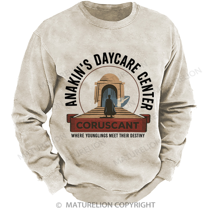 Maturelion Men's Sweatshirt Anakin Daycare Washed Sweatshirts