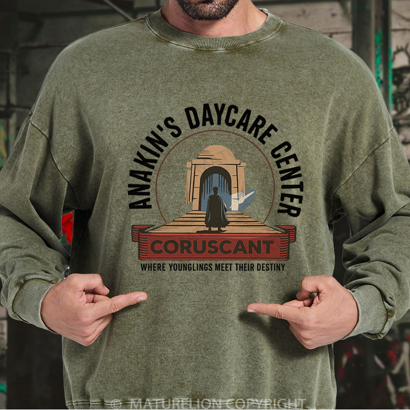 Maturelion Men's Sweatshirt Anakin Daycare Washed Sweatshirts