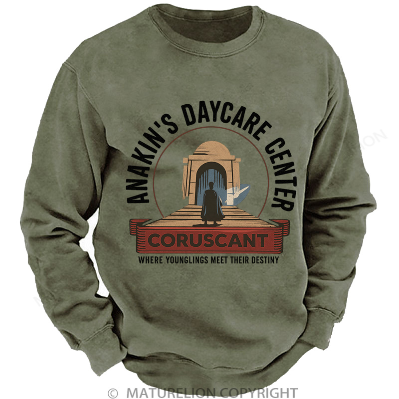 Maturelion Men's Sweatshirt Anakin Daycare Washed Sweatshirts