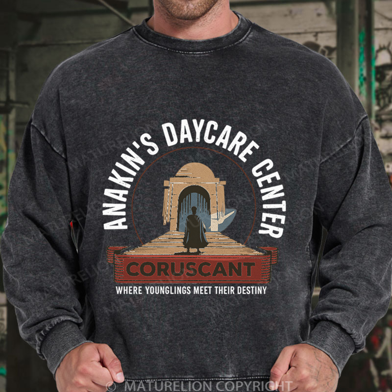 Maturelion Men's Sweatshirt Anakin Daycare Washed Sweatshirts