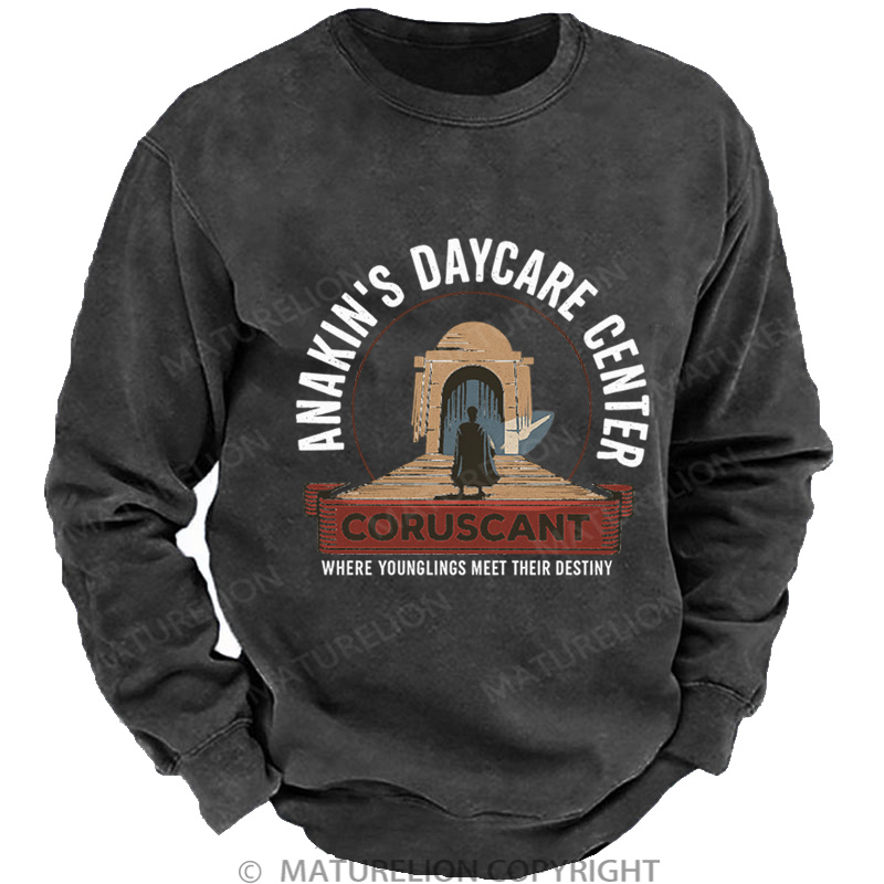 Maturelion Men's Sweatshirt Anakin Daycare Washed Sweatshirts