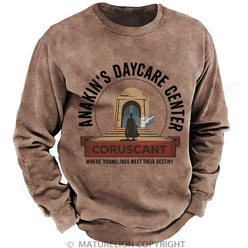 Maturelion Men's Sweatshirt Anakin Daycare Washed Sweatshirts