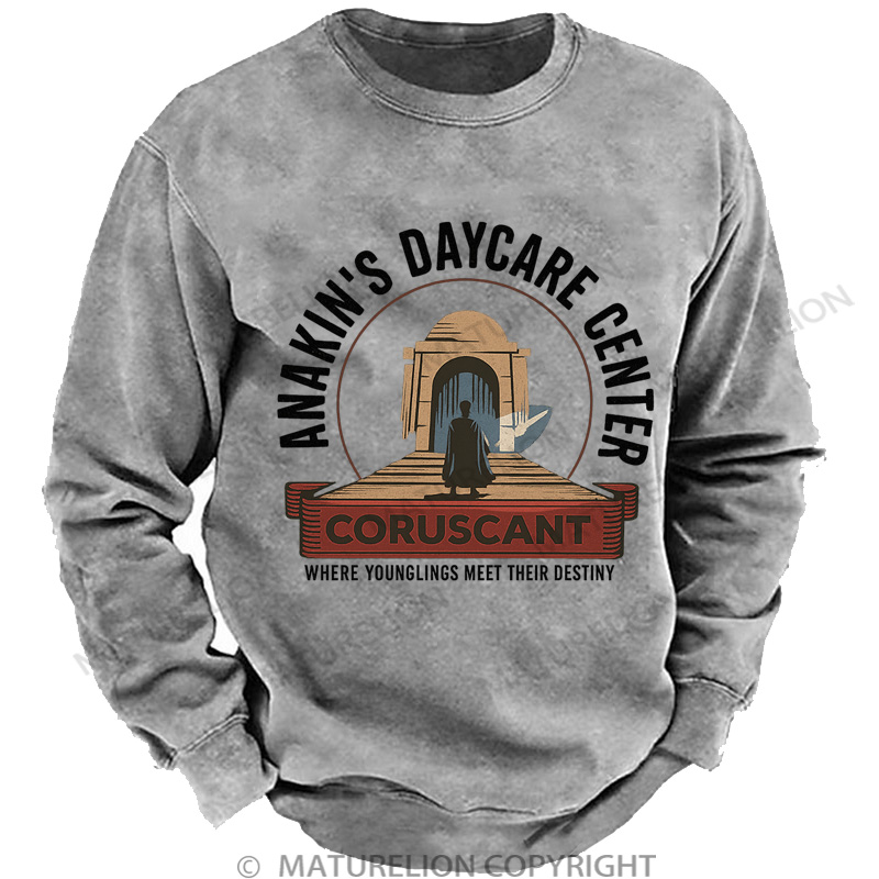 Maturelion Men's Sweatshirt Anakin Daycare Washed Sweatshirts