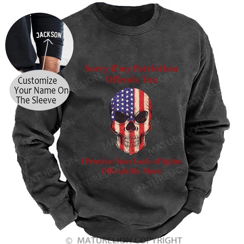 Maturelion Men's Sweatshirt Patriotic Skull Washed Sweatshirts