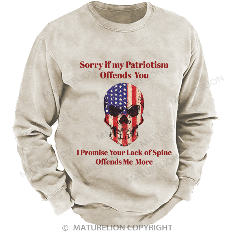 Maturelion Men's Sweatshirt Patriotic Skull Washed Sweatshirts
