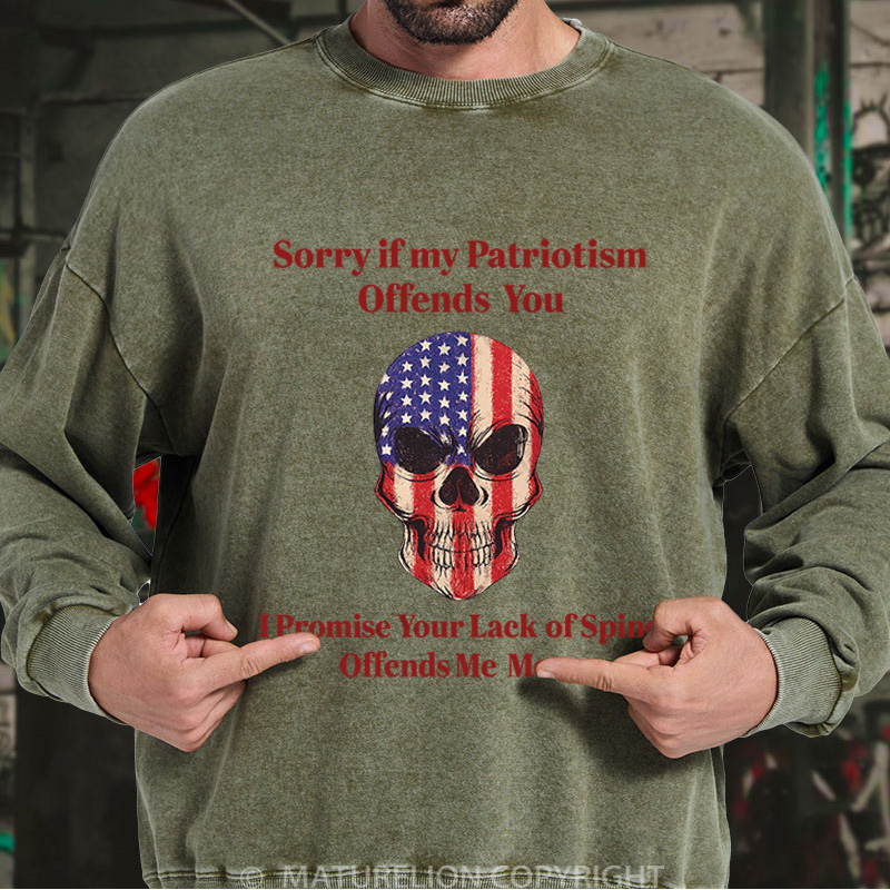 Maturelion Men's Sweatshirt Patriotic Skull Washed Sweatshirts