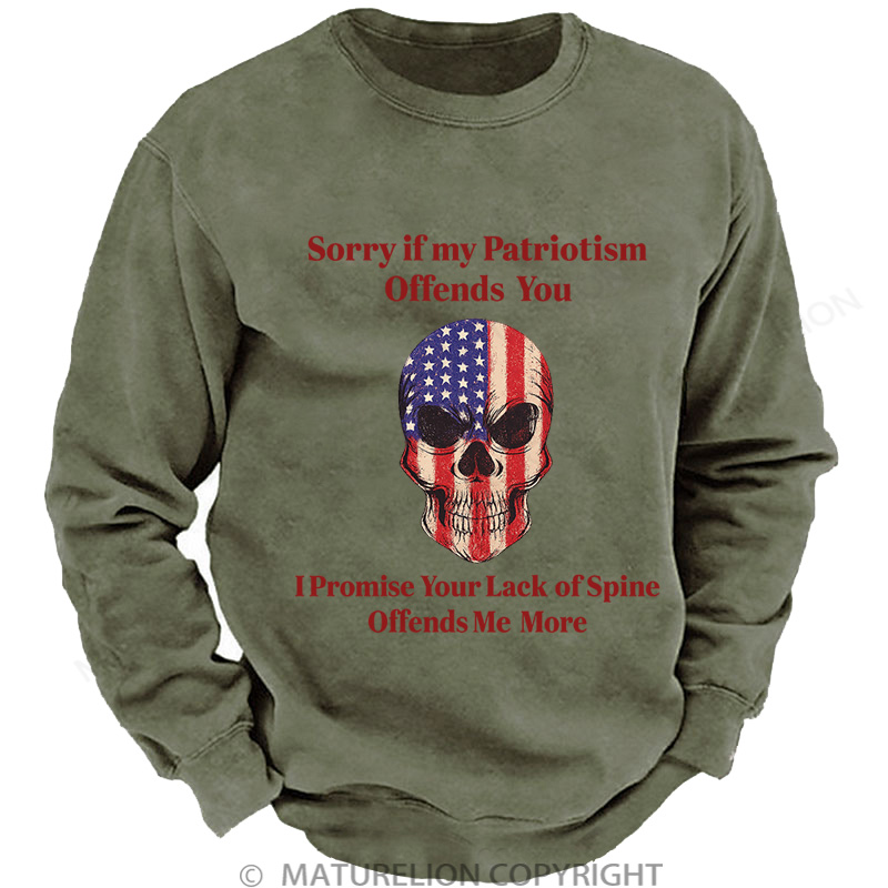 Maturelion Men's Sweatshirt Patriotic Skull Washed Sweatshirts
