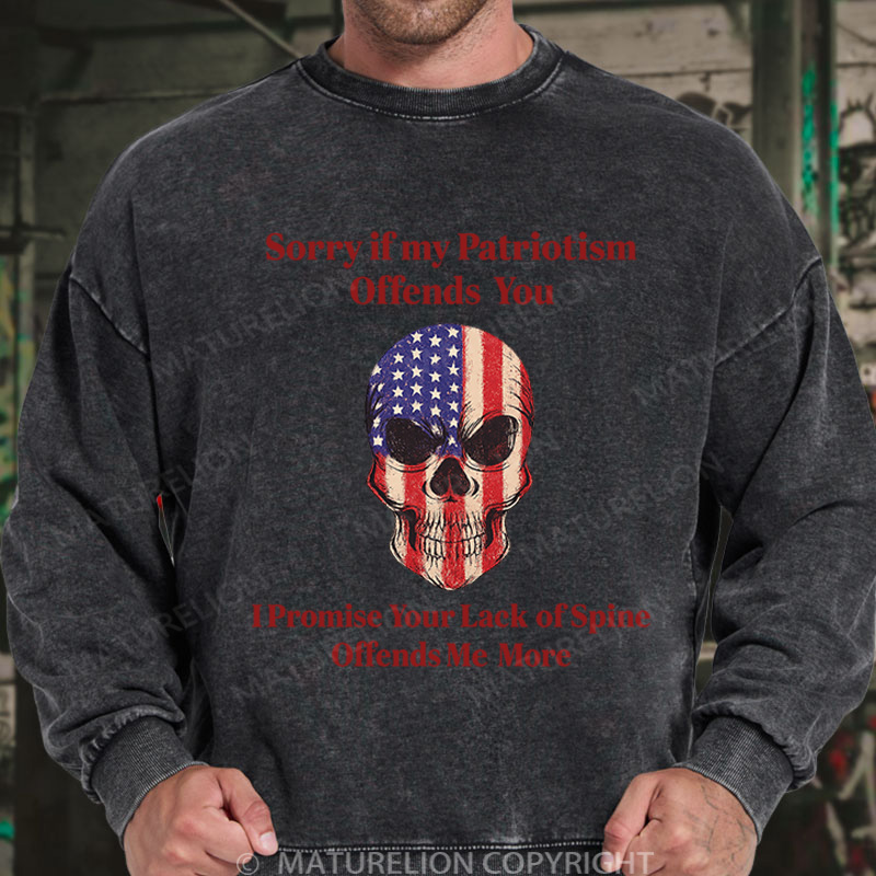 Maturelion Men's Sweatshirt Patriotic Skull Washed Sweatshirts