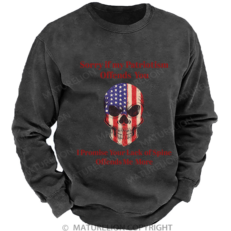 Maturelion Men's Sweatshirt Patriotic Skull Washed Sweatshirts