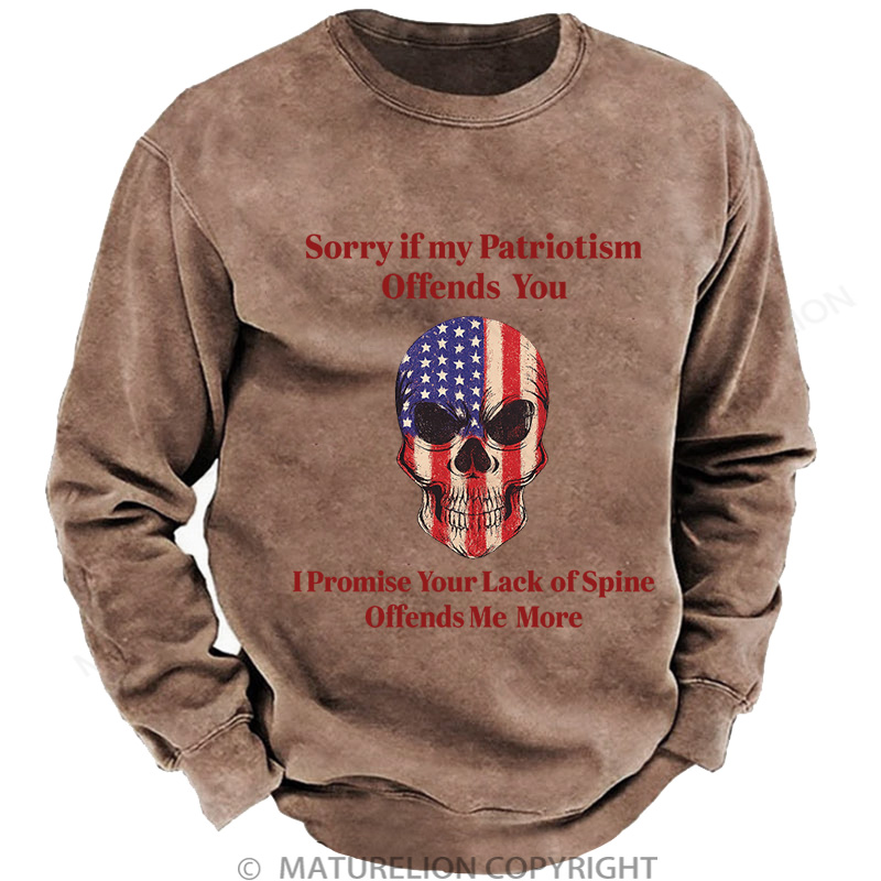 Maturelion Men's Sweatshirt Patriotic Skull Washed Sweatshirts