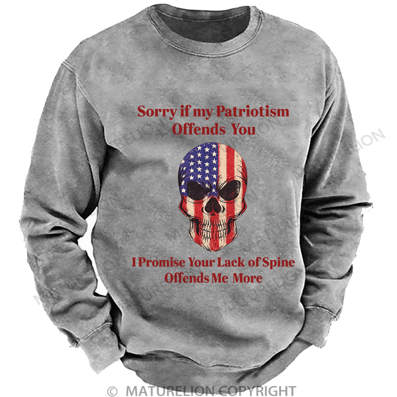 Maturelion Men's Sweatshirt Patriotic Skull Washed Sweatshirts